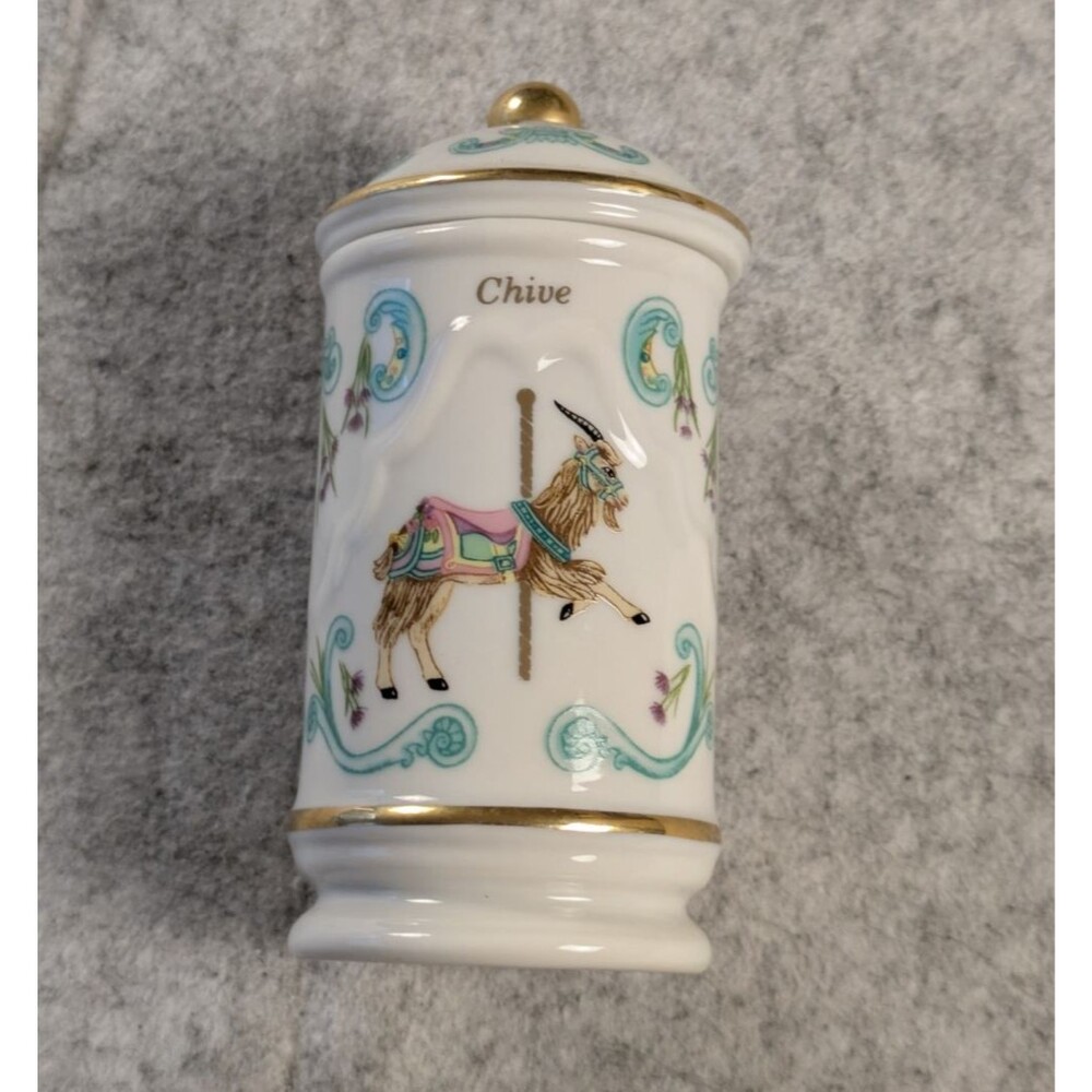 The Spice Carousel By Lenox Vintage 1993 Fine Porcelain Chive w/ 24k Gold Trim
